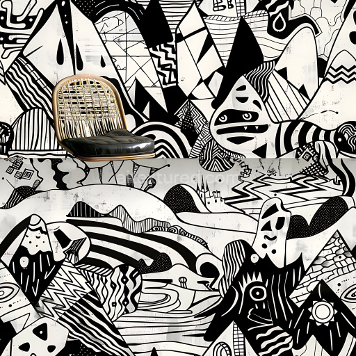 Preview — Seamless Black and White Abstract Graffiti 3D PBR Texture with Urban Patterns