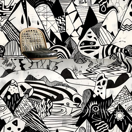 Seamless Black and White Abstract Graffiti 3D PBR Texture with Urban Patterns texture preview