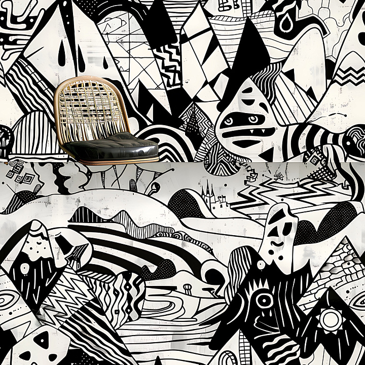 Black and White Abstract Graffiti with Urban Patterns seamless PBR texture preview
