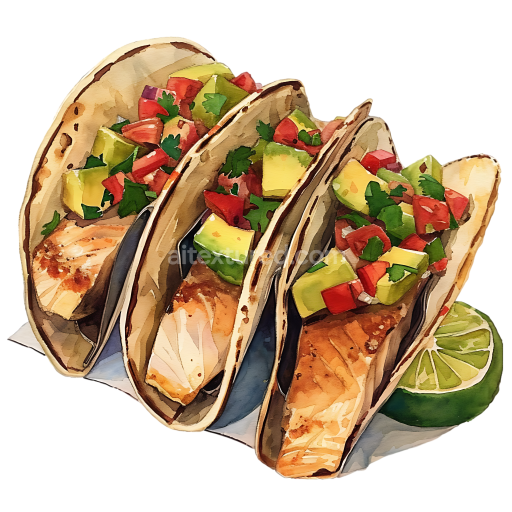 Baja Fish Tacos Breakfast Illustration with Avocado and Salsa