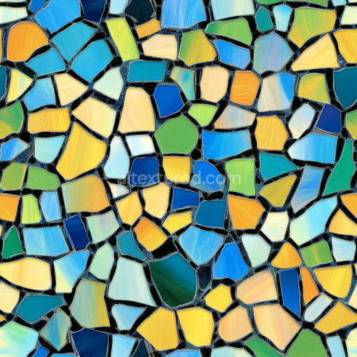 Seamless 3D Mosaic PBR Texture Featuring Vibrant Colorful Glass Tiles with Irregular Shap… texture preview
