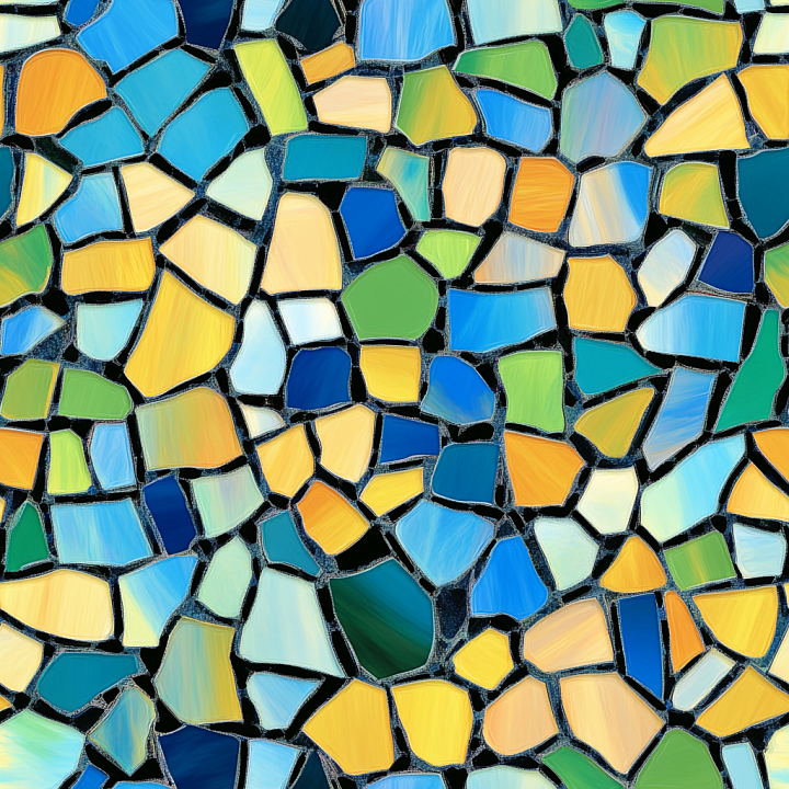 Mosaic Featuring Vibrant Colorful Glass Tiles with Irregular Shapes seamless PBR texture preview