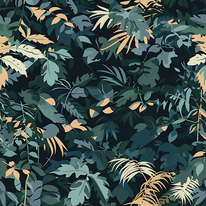 Jungle Camouflage with Leafy Organic Foliage Design seamless PBR texture preview