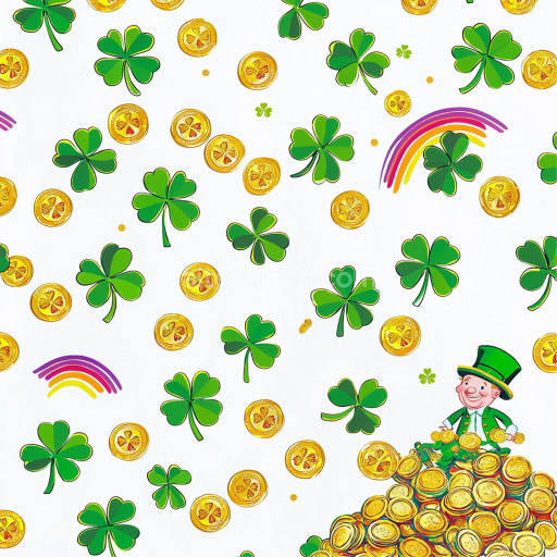 Seamless 3D PBR Texture of St Patrick Shamrocks & Gold Coins Pattern