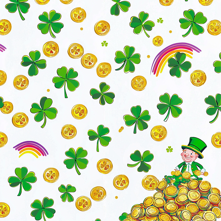St Patrick Digital Paper Bundle of St Patrick Shamrocks & Gold Coins Pa… seamless PBR texture preview