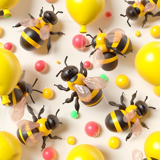 Inflated Plastic Bumblebee PBR Texture with Yellow Balloons and Colorful Spheres seamless Inflated PBR texture