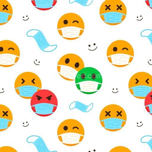 Preview — Seamless 3D PBR texture with colorful happy face emojis wearing masks