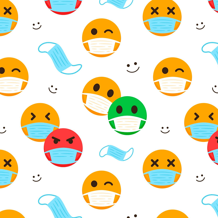 With Colorful Happy Face Emojis Wearing Masks seamless PBR texture preview