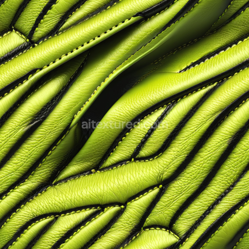 Seamless 3D PBR vivid lime green leather texture with stitched panels and realistic grain