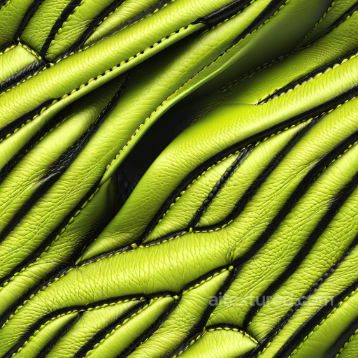 Vivid Lime Green Leather Texture With Stitched Panels And Realistic Grain seamless Leather PBR texture