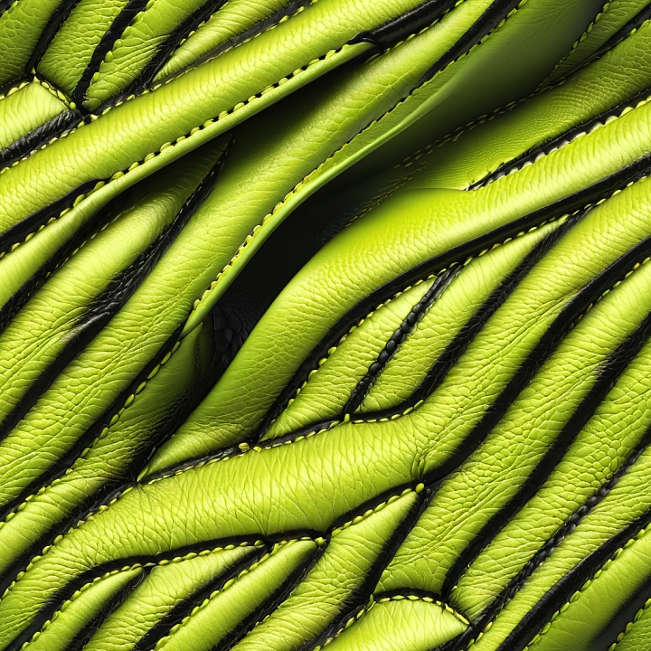 Vivid Lime Green Leather With Stitched Panels And Realistic Grain seamless PBR texture preview