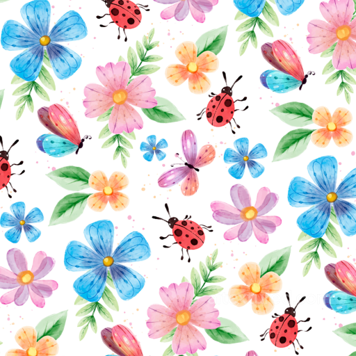 Watercolor Flowers and Butterfly Pattern Texture seamless Watercolor Butterflies PBR texture