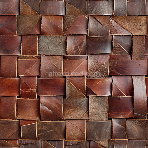 Seamless 3D Woven Patchwork Brown Leather PBR Texture with Varied Grain and Wear