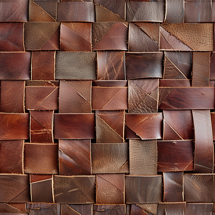 Woven Patchwork Brown Leather with Varied Grain and Wear seamless PBR texture preview