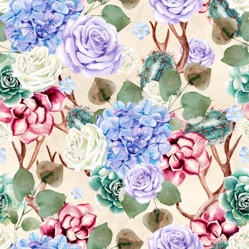 Featuring Soft Pastel Watercolor Flowers and Greenery seamless Flower PBR texture