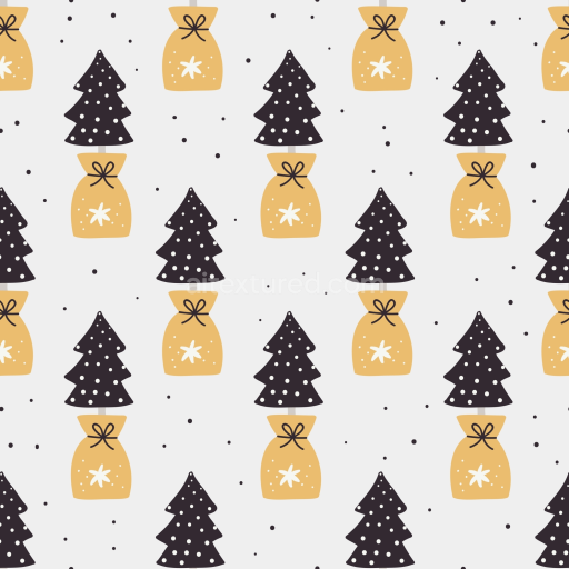 Seamless 3D PBR Christmas Digital Paper Texture Featuring Stylized Trees and Gift Sacks
