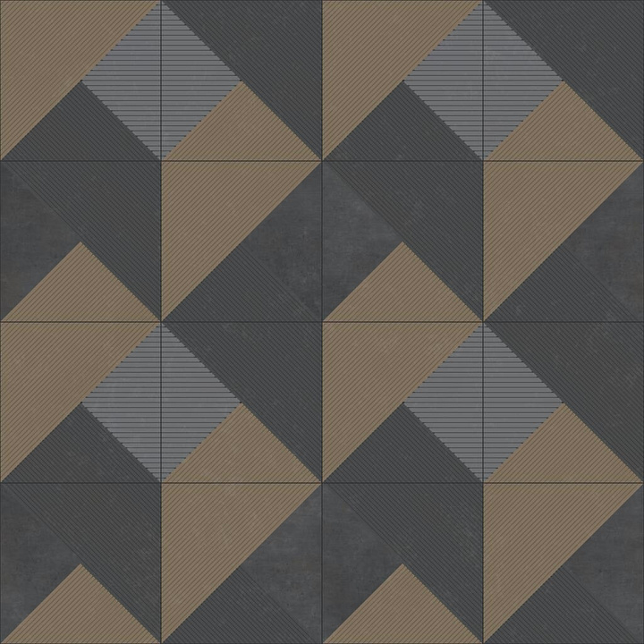 Yellow and Gray Concrete Tiles with Triangular and Stripy Pattern seamless PBR texture preview