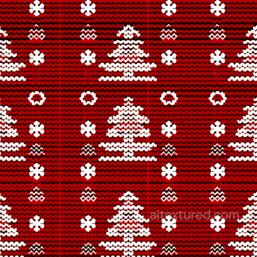 Of Red Knitted Pattern With White Christmas Trees And Snowflakes seamless All Christmas Digital paper PBR texture