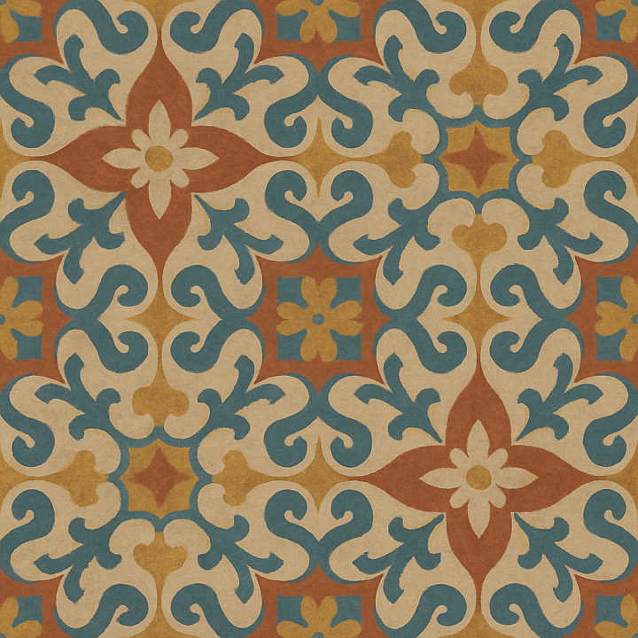 Of Matte Handmade Encaustic Tile With Ornate Multicolor Geomet… seamless PBR texture preview