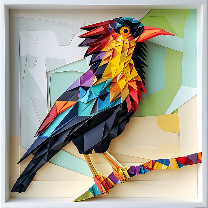 Animal of Colorful Origami-Style Bird with Geometric Feathers seamless PBR texture preview
