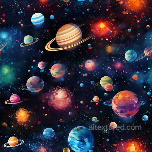 Space PBR Texture Featuring Diverse Ringed Planets and Cosmic Clouds seamless Star, space, planets PBR texture