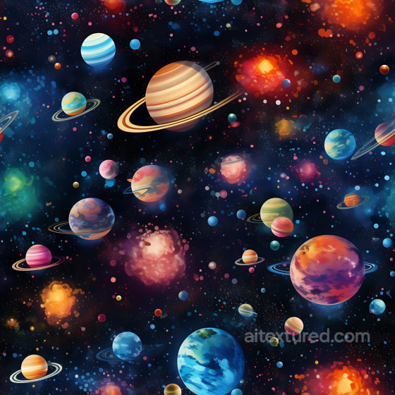 Space PBR Texture Featuring Diverse Ringed Planets and Cosmic Clouds Star, space, planets texture preview