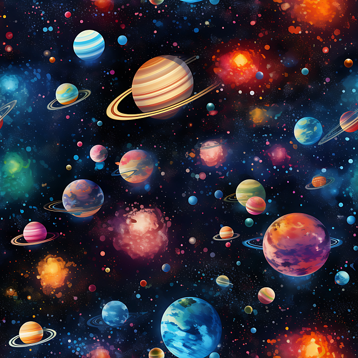 Space Featuring Diverse Ringed Planets and Cosmic Clouds seamless PBR texture preview