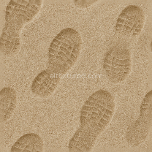 Seamless 3d texture pbr 8k of wet footprints on sandy beach sand surface