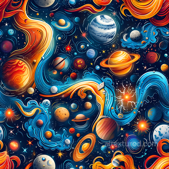 Space PBR Texture Featuring Stylized Cosmic Clouds, Planets, and Energetic Flows Star, space, planets texture preview