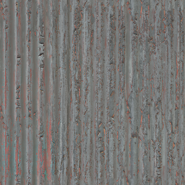 Worn Corrugated Iron - Corrugated Iron Rough Worn Chipped Corrugated seamless PBR texture preview