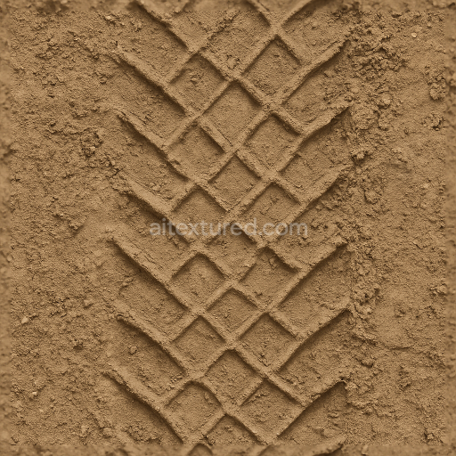 Seamless 3d texture pbr 8k deep tread tire print on rural road with diamond tread and dry soil imprint