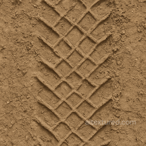 Deep Tread Tire Print On Rural Road With Diamond Tread And Dry Soil Imprint seamless Tire prints PBR texture