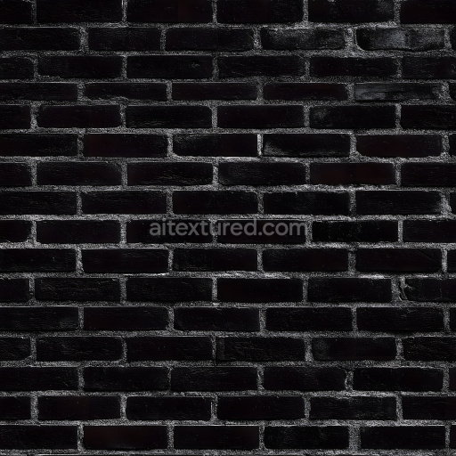 Seamless 3D cracked black brick wall PBR texture with rough mortar detail