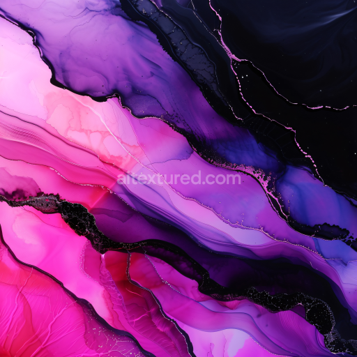 Seamless 3D Alcohol Ink PBR Texture Featuring Purple and Black Fluid Waves