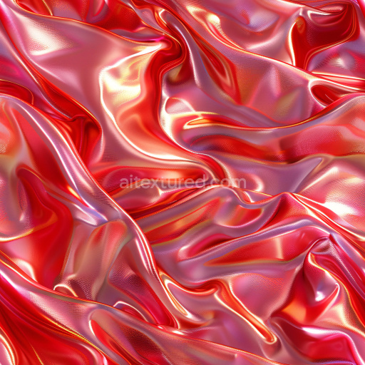 Seamless 3D PBR Texture of Red Glossy Wrinkled Fabric with Fine Grain