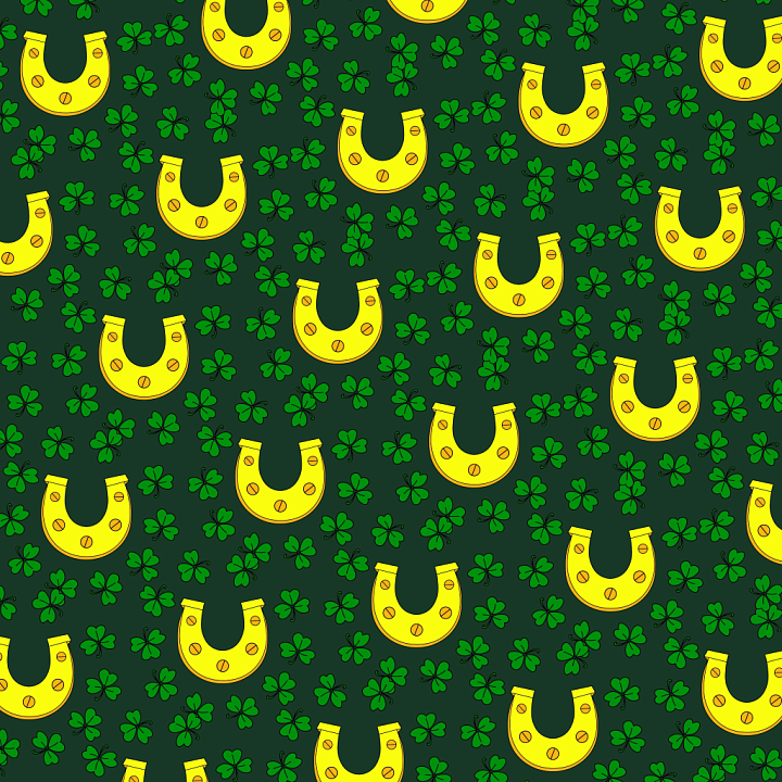 with Yellow Horseshoes and Green Clovers Pattern seamless PBR texture preview