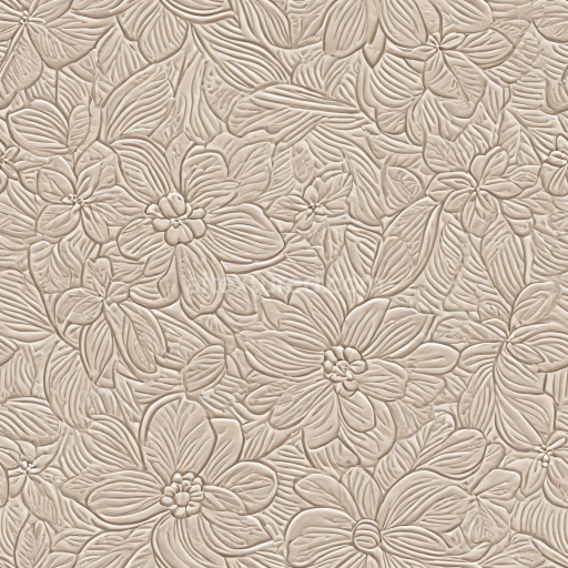 Seamless 3D Embossed Floral Beige Leather PBR Texture with Detailed Leaf Patterns
