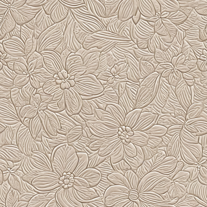Embossed Floral Beige Leather with Detailed Leaf Patterns seamless PBR texture preview