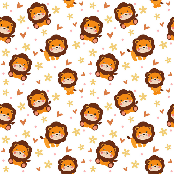 Pattern Featuring Cute Cartoon Lion Motifs with Playful Hearts and Flow… seamless PBR texture preview