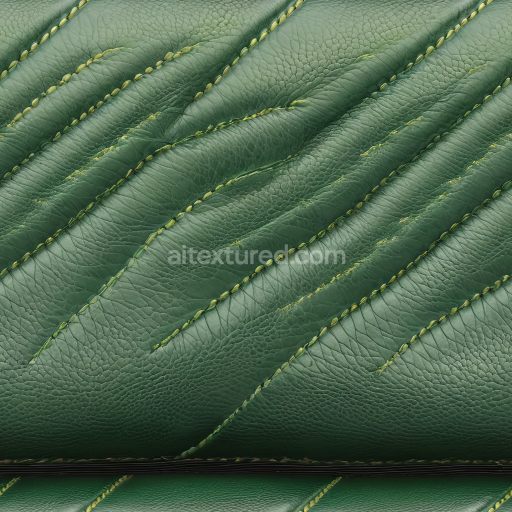 Seamless 3D quilted pebbled green leather PBR texture with detailed stitching