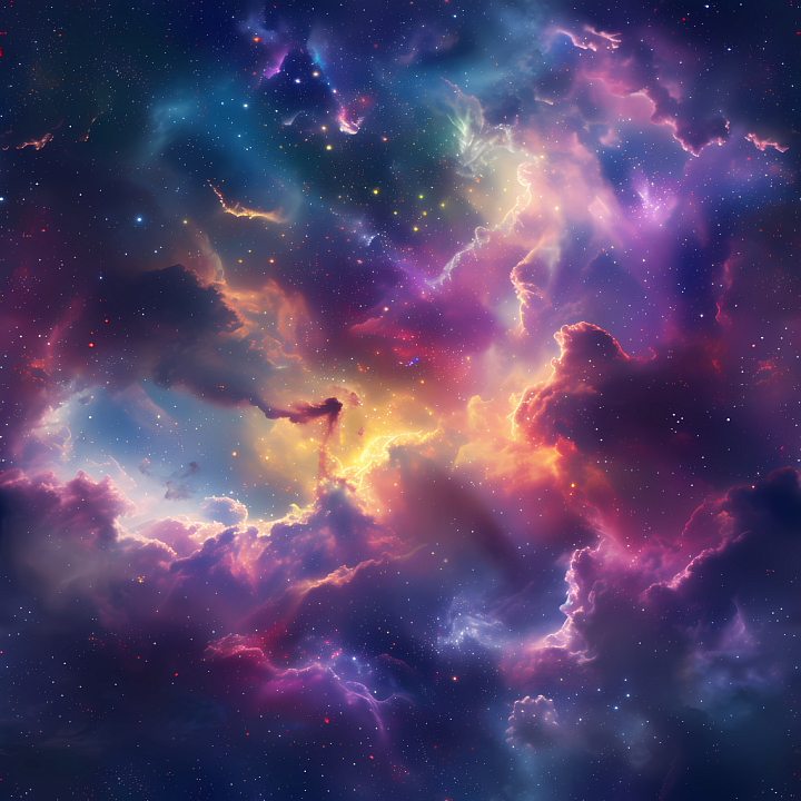 Space Featuring Vibrant Nebula and Colorful Cosmic Clouds seamless PBR texture preview