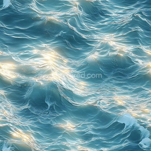 Seamless 3D Water PBR Texture of Sunlit Ocean Surface with Detailed Wave Crests
