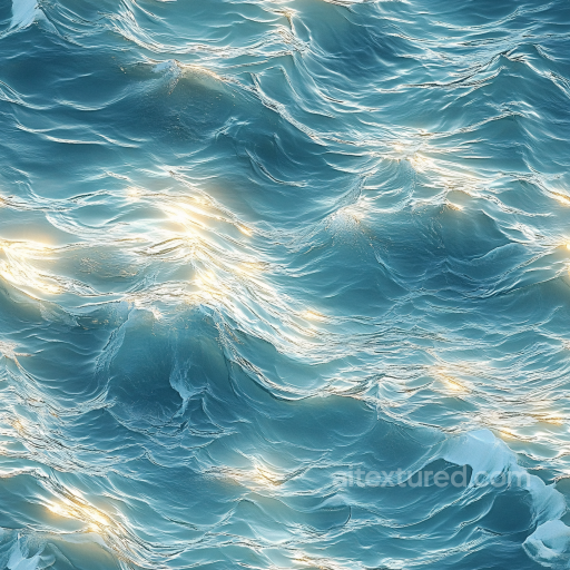 Water PBR Texture of Sunlit Ocean Surface with Detailed Wave Crests seamless Water PBR texture