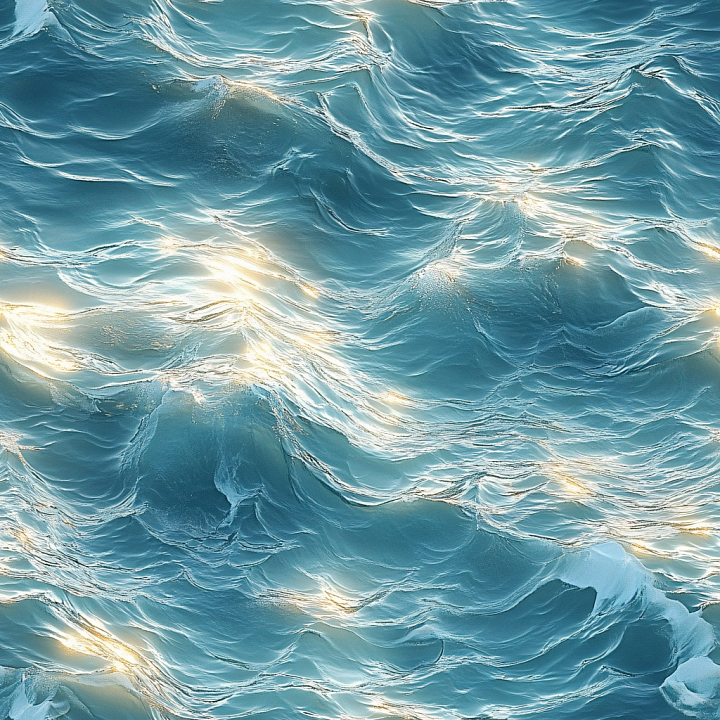 Water of Sunlit Ocean Surface with Detailed Wave Crests seamless PBR texture preview