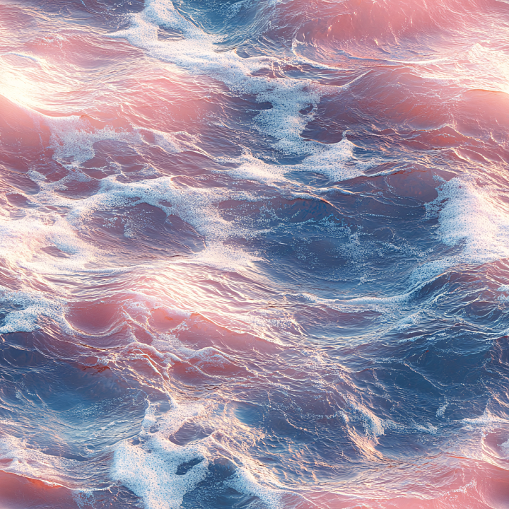 Ocean Surface Water with Realistic Waves and Foam seamless PBR texture preview