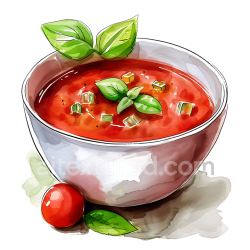 seamless Fresh Gazpacho Soup Breakfast Illustration with Tomato and Basil texture 8k free download PBR