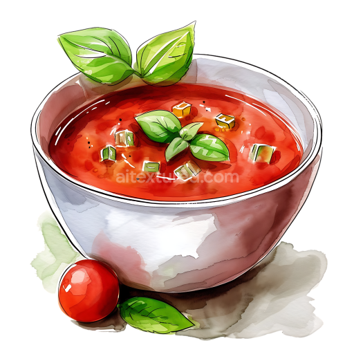 Fresh Gazpacho Soup Breakfast Illustration with Tomato and Basil