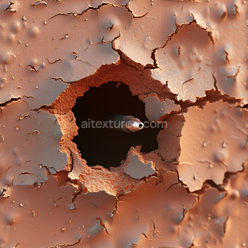 Seamless 3D PBR Texture of Rusty Metal with Cracks and Hole Damage
