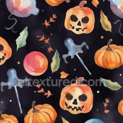 seamless Seamless 3D PBR Watercolor Halloween Pumpkin & Leaves Fabric Texture texture 8k free download PBR
