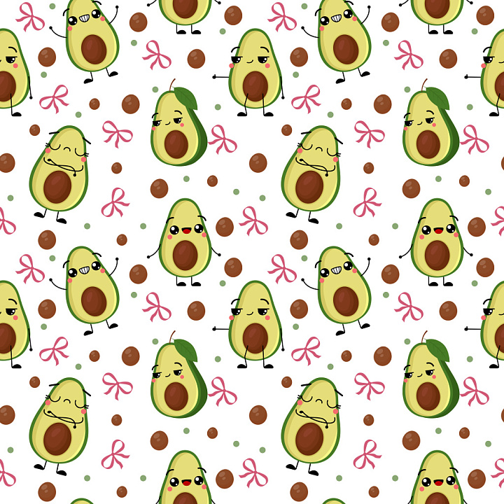 Pattern with Cute Avocado Characters and Playful Motifs seamless PBR texture preview